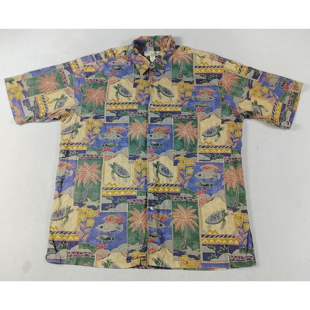 Vintage Tori Richard Shirt Mens Large Multicolor Hawaiian Turtle Fish AOP Beach
